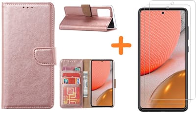 Hoesje Geschikt Voor Samsung Galaxy A72 hoesje Rose Goud - Galaxy A72 hoesje wallet cover met Pasjeshouder - 2x screenprotector Hoesje Geschikt Voor Samsung Galaxy A72 5G