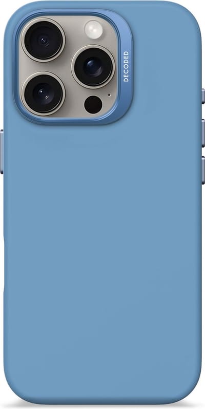 DECODED Siliconen Hoesje Geschikt voor iPhone 16 Pro Max - Premium Soft-Touch Materiaal - Antibacteriële Coating - Geschikt voor MagSafe - Air Blauw