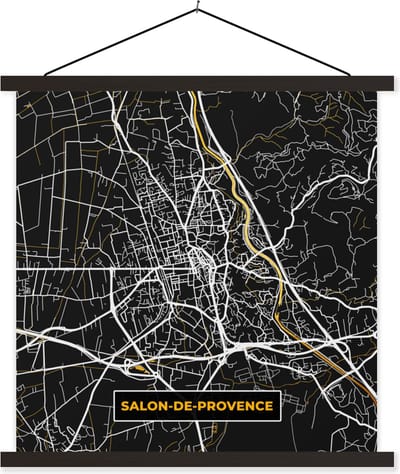 Posterhanger incl. Poster 60x60 cm - Schoolplaat - Stadskaart – Frankrijk – Kaart – Salon-de-Provence - Plattegrond - Textielposter - Zwarte latten - Stadskaart