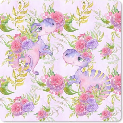 Muismat 20x20 cm - Mousepad Kinderkamer - Paars - Dinosaurus - Meisjes - Kids - Roze - Muismatten