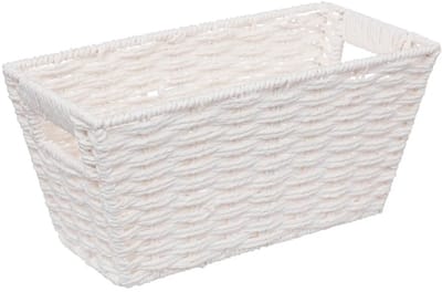 5Five Rieten opbergmand - gevlochten - wit - 31 x 15 x 15 - Kast-/badkamer mandjes - metaal/kunststof