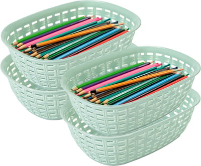 Hega Hogar Opbergmandje/kastmandje - 4x - mintgroen - 3 liter - kunststof - 21 x 30 x 7 cm - kleine opslag bakjes - manden