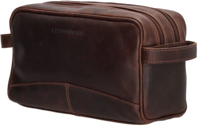 Hide & Stitches Japura Toilettas Unisex - Reisetui met meerdere vakken - Reisorganizer van 100% Leder - Donkerbruin