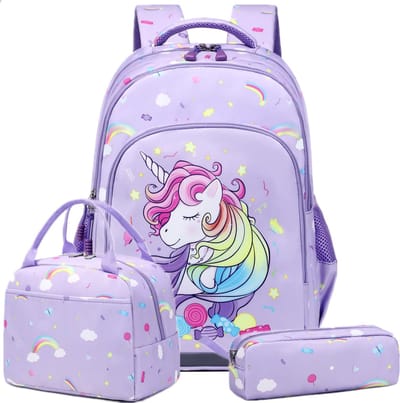 Unyqoos® Drie-in-één schoolset voor meisjes met eenhoorn thema en ergonomische rugzak