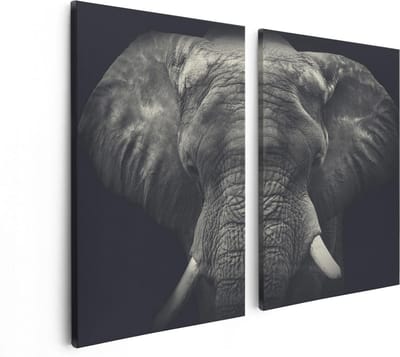 Artaza Canvas Schilderij Tweeluik Olifantenkop - Olifant - Zwart Wit - 80x60 - Foto Op Canvas - Canvas Print