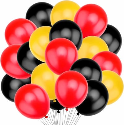 30 Ballonnen rood, geel en zwart - belgie - ballon - voetbal - decoratie - versiering - rode duivels - sport - vlag - EK - WK - olympische spelen
