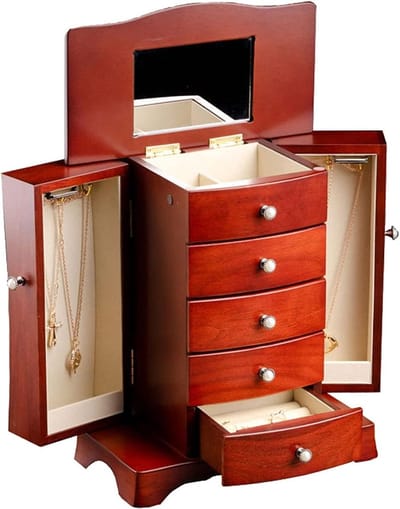 Houten Sieradenkist - Opberger Doos - Sieraden Opbergen - 5 Laags Toren - 4 Lades - Multicolor