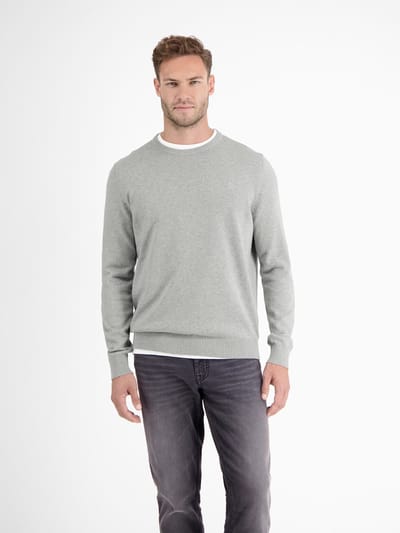LERROS Gebreide herentrui van katoen met ronde hals , Maat: M , Kleur: PLATINUM GREY MELANGE , 100% katoen