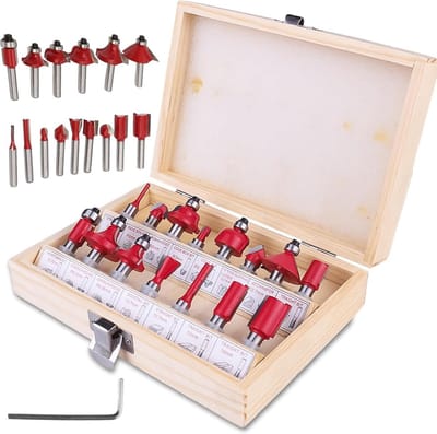 15-delige freesset - schacht 8 mm - bovenfreesset voor houtbewerking - gereedschap met opbergkoffer - houtfrees - industriële kwaliteit - hard en zacht hout