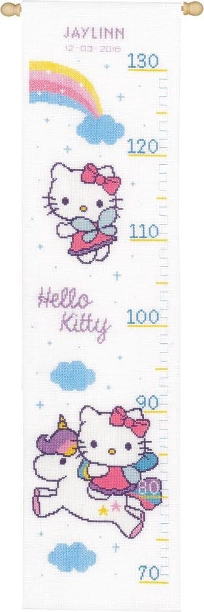 Vervaco - Telpakket kit - Geboorte - Groeimeter - Hello Kitty met regenboog - PN-0158349 - Borduren - Borduurpakket - Borduurpakket geboorte - Borduurpakket volwassenen