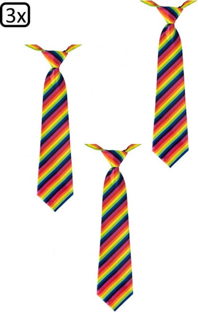 3x Stropdas regenboog - Festival thema feest rainbow pride kleur