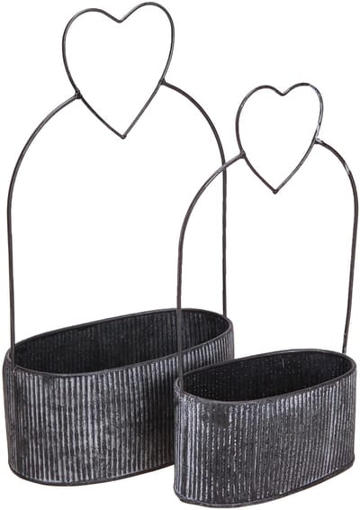 Decoratieve ovale metalen schaal met hartje, zwart, 20/16 cm, set van