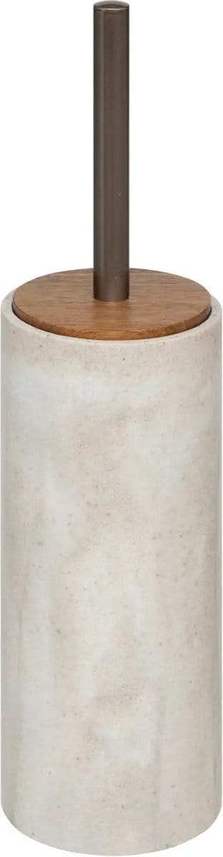 5Five Toiletborstel Como Marble - in houder - kunststeen - wit - 10 x 37 cm - Badkamer/Toilet accessoires