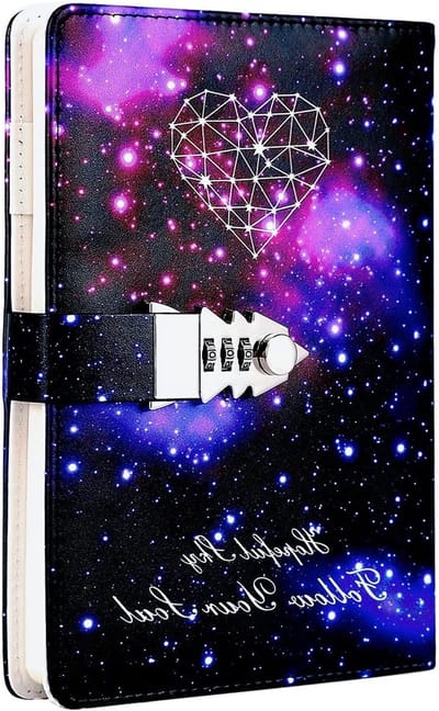 Sterrenhemel Notitieboek met Combinatielock - Geheim Dagboek van PU Leer voor Kantoor, 215 x 150 mm, Perfect voor Creatieve Aantekeningen en Persoonlijke Reflecties