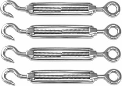 AMIG Spanschroeven/draadspanner met haak/oog - 4x - 11cm - 316L RVS - 120kg - M6 schroefdraad