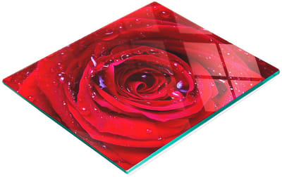 Decoratieve snijplank van gehard glas met rozenmotief, 60x52 cm