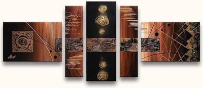 Handgeschilderd schilderij Olieverf op Canvas - Tribal Art – 5-Luik