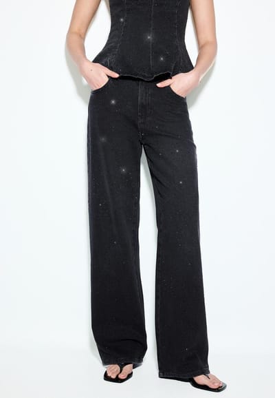 Stradivarius Straight-leg jeans met glitters  ZWART EFFECT DENIM WASSING 42