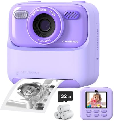 longziming Instant Kinder Camera – Digitale Camera 1080P HD – 2,4 Inch Scherm – Inclusief 32GB Kaart & Printpapier – Speelgoed Cadeau 3-12 Jaar