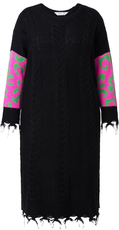 Angel of Style - Dames - Gebreide jurk straight fit midilengte franje - Zwart - Maat 42+