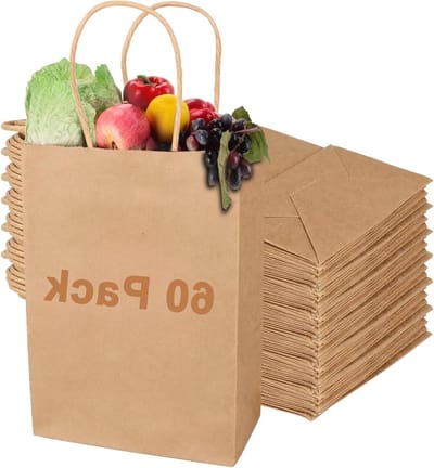 60 stuks handvat papieren zakken 15 x 8 x 21 cm - bruine cadeauzakjes voor bruiloften en Kerstmis