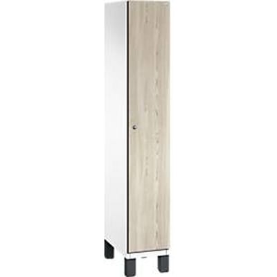 C+P locker Cambio, 1 vak, op poten, B 300 x D 525 x H 1980 mm, decor verkeerswit/ essenhout