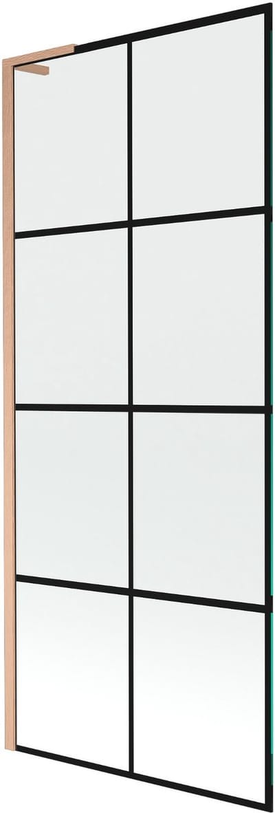Mexen Next L badwand scherm 1-vleugelig 80 x 150 , zwart rooster, geborsteld koper - 895-080-000-03-77-65