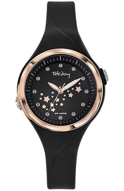 Tekday-Analoog-horloge-Waterdicht-Achtergrond verlichting-Zwart/Rose-Silicone band-Fijn draagcomfort