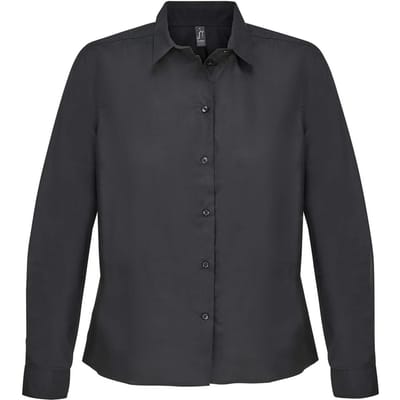 SOLS Dames Bailey Poplin Langdurig Shirt (Zwart)