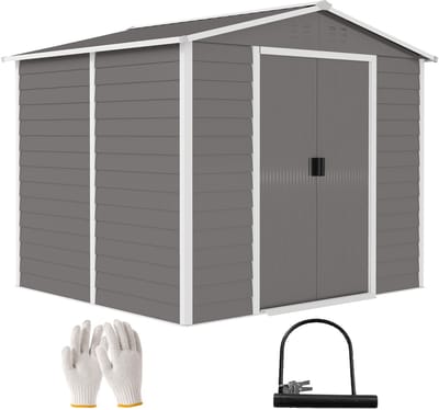 Outsunny Garden Storage Shed-Verzinkt Staal-240L x 206B x 198H cm-Lichtgrijs