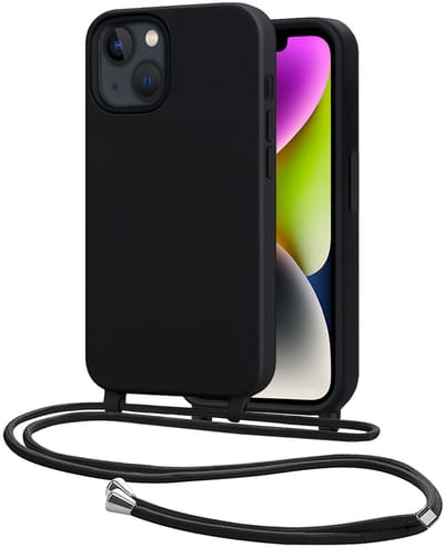 Hoes Geschikt voor iPhone 13 Mini Met Telefoonkoord - Siliconen Hoesje Backcover Met Ketting - Zwart