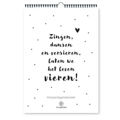 Fyllbooks - Verjaardagskalender - Kalender Verjaardagen - Zwart Wit met Quotes