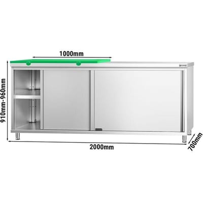 GGM Gastro Edelstahl Arbeitsschrank PREMIUM - 2000x700mm - mit Schiebetür - inkl. 1/2 Schneideplatte Grün