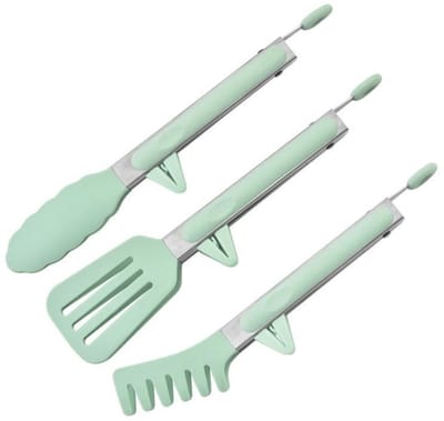 EXCITAT RVS Keukentang - Grilltang - Kooktang - Geschikt voor Salades, Koken, Grillen - Groen - 3 Stuks - 27cm
