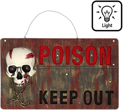 Boland - Decoratie Waarschuwingsbord 'Poison keep out' - Horror - Decoratie - Halloween - Spookhuis - Trick or Treat - Skelet - Geluid