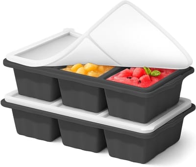 Set van 2 siliconen vriesvormen voor soep en ijsblokjes, ideaal voor bouillon, dranken en porties, met deksel en 250 ml capaciteit
