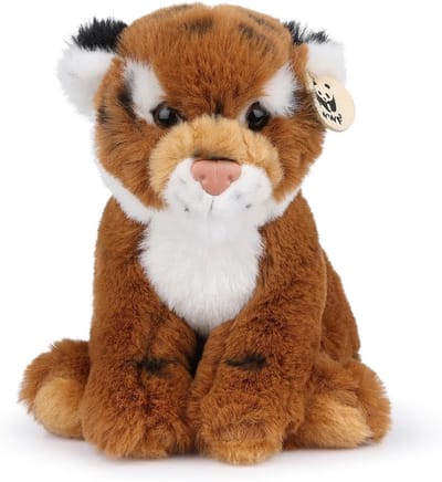 Pluche Dier Tijger - Knuffel Tijger - Kinderkamer Decoratie - Gemaakt van gerecycled materiaal - 15 cm Hoog - Bruin