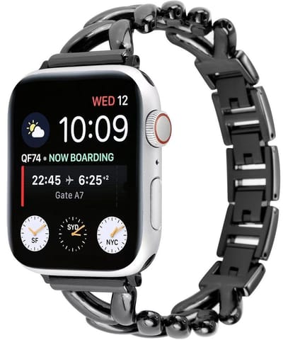 Stravo V-Vormig RVS Schakelbandje – Geschikt voor Apple Watch 42mm (Series 11/10) , 41mm (Series 9/8/7), 40mm (Series 6/5/4/SE 1/2/3), 38mm (Series 3/2/1) – Elegant Dames Bandje – Metalen Horlogebandje – Zwart