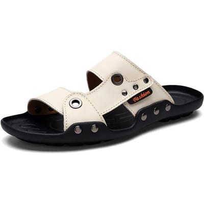Zomer Open Teen Sandalen Heren Strand Schoenen Echt Leer Antislip Outdoor Vrije Tijd Heren Sandalen Nieuwe Trendy Zomer Slippers 44 beige
