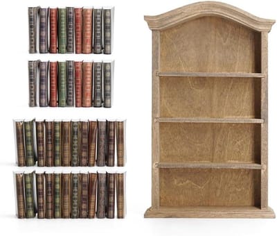 Odoria 1/12 Scale Miniature Wooden Bookcase with Books 42pcs Mini Book Miniatures Booklets Dollhouse Furniture Accessories, Brown