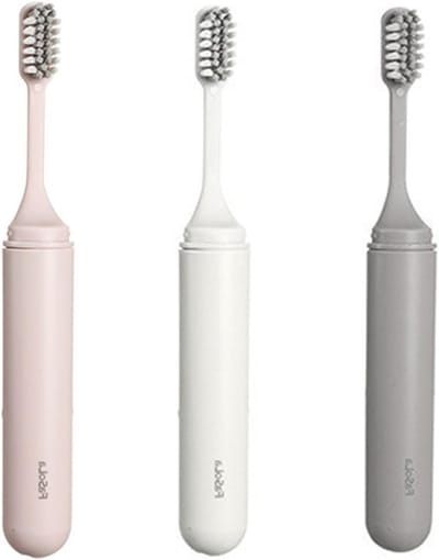 3-Pack Vouwbare Tandenborstels voor Volwassenen en Kinderen, Ideaal voor Reizen, Kamperen en Wandelen, Zacht en Compact in Wit, Roze en Grijs