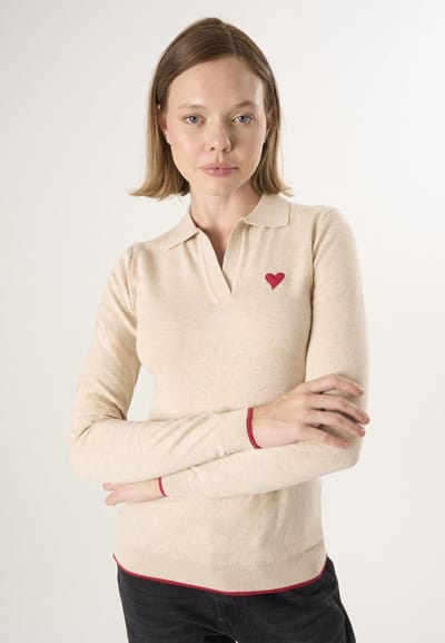 Felix Hardy Gebreide Polo Trui - Polo Kraag - Sweater Polo Shirt %100 Katoen Dames Beige - L