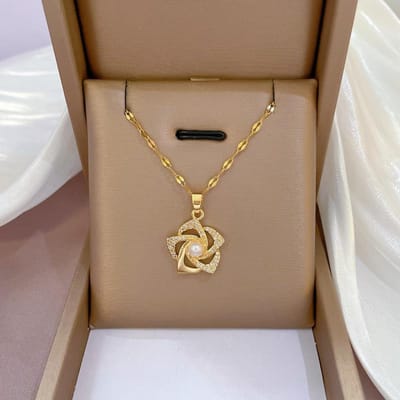 Collier Rotatif en Acier Titane avec Fleurs Vintage pour Femmes Cuivre Micro-serti Chaîne Clavicule Chaîne Pull Zircon Vert 45cm gray