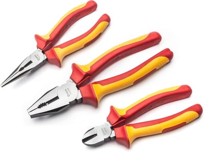 VDE geïsoleerde tangenset - 3-delige set met 8-inch grijptang, 6-inch diagonale en lange neus