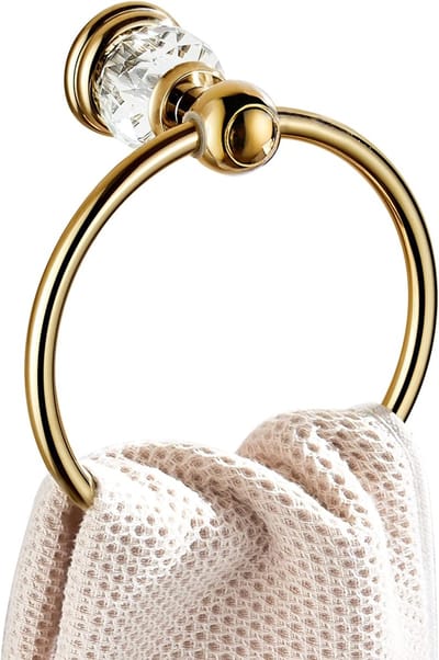 Kristallen handdoekringen, gouden handdoekrek Geschikt voor de badkamer, rond handdoekrek Geschikt voor wandmontage