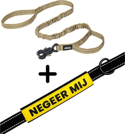 Always Prepared® Pro Hondenriem met Sleeve Negeer Mij | Elastische Hondenriem | 120 tot 150 cm | Frog Clip | Dubbel Handvat | PVC Waarschuwingssleeve