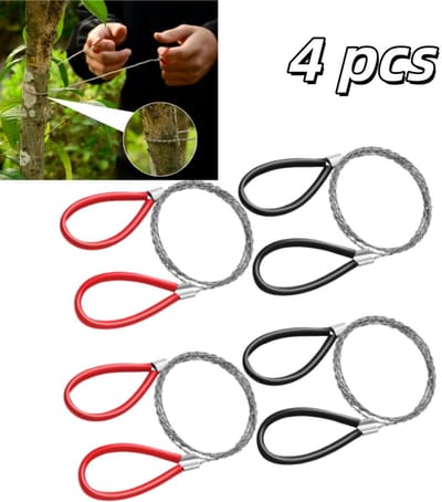 4 stuks - Draagbare draadzaag - Moeiteloos zagen - Handzaag voor buiten - Noodzaag - 6*12-77cm - Voor kamperen en zagen in de buitenlucht - Rood-zwart kleurenschema