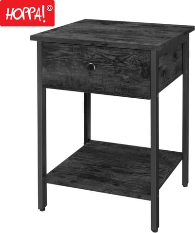 Hoppa! - Vintage nachtkastje/bijzettafel – Zwart metaal - 41 x 41 x 56 cm (B x D x H)