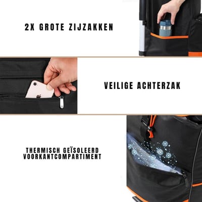 Thuys – Boodschappentrolley Met Koelvak – Boodschappenwagen – 45cm x 45cm x 113cm – Zwart En Oranje