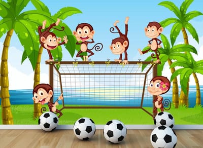 Football Monkeys Cartoon Photo Wallcovering